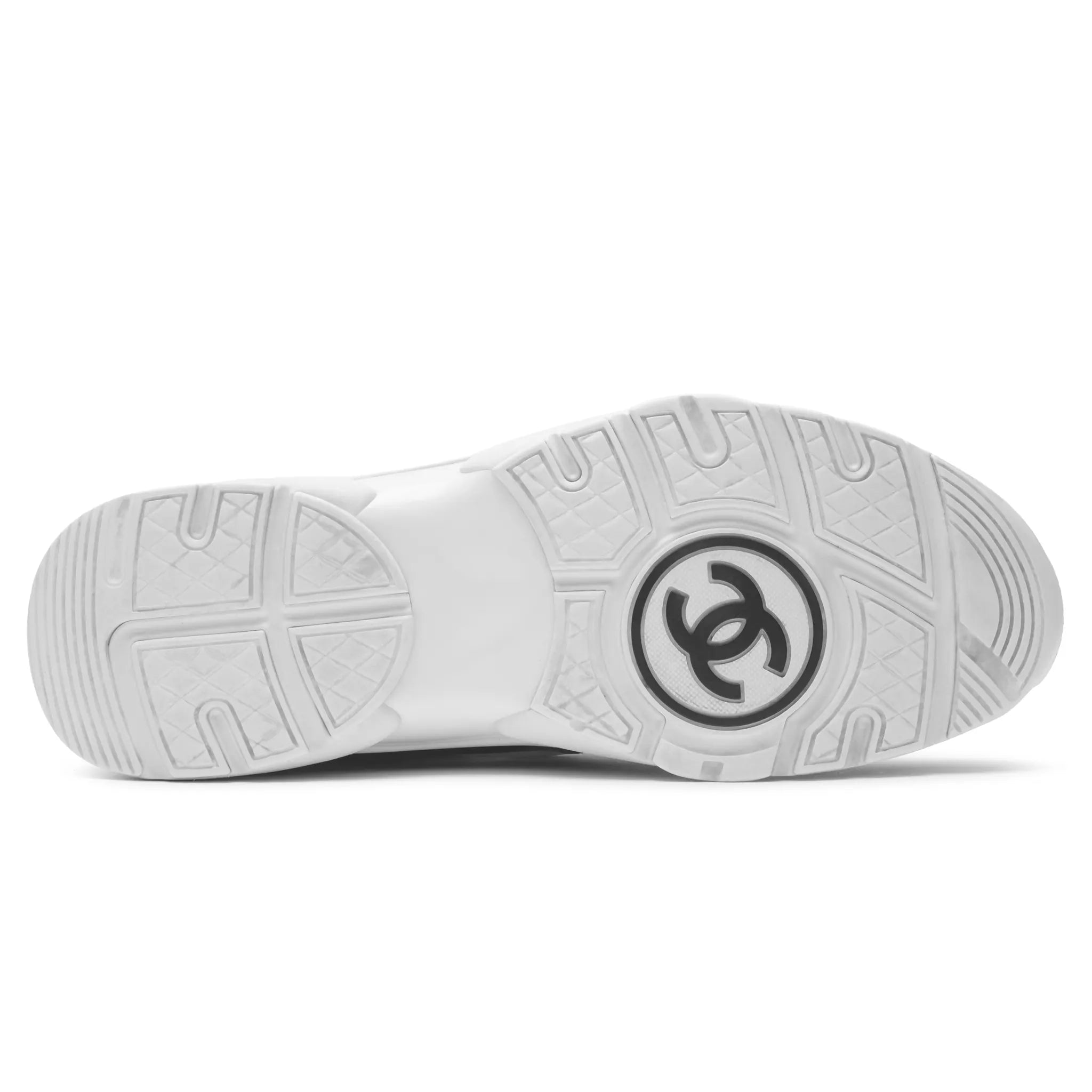 Sole View of Preloved - Chanel CC Logo Suede Nylon White Orange Blue Sneaker